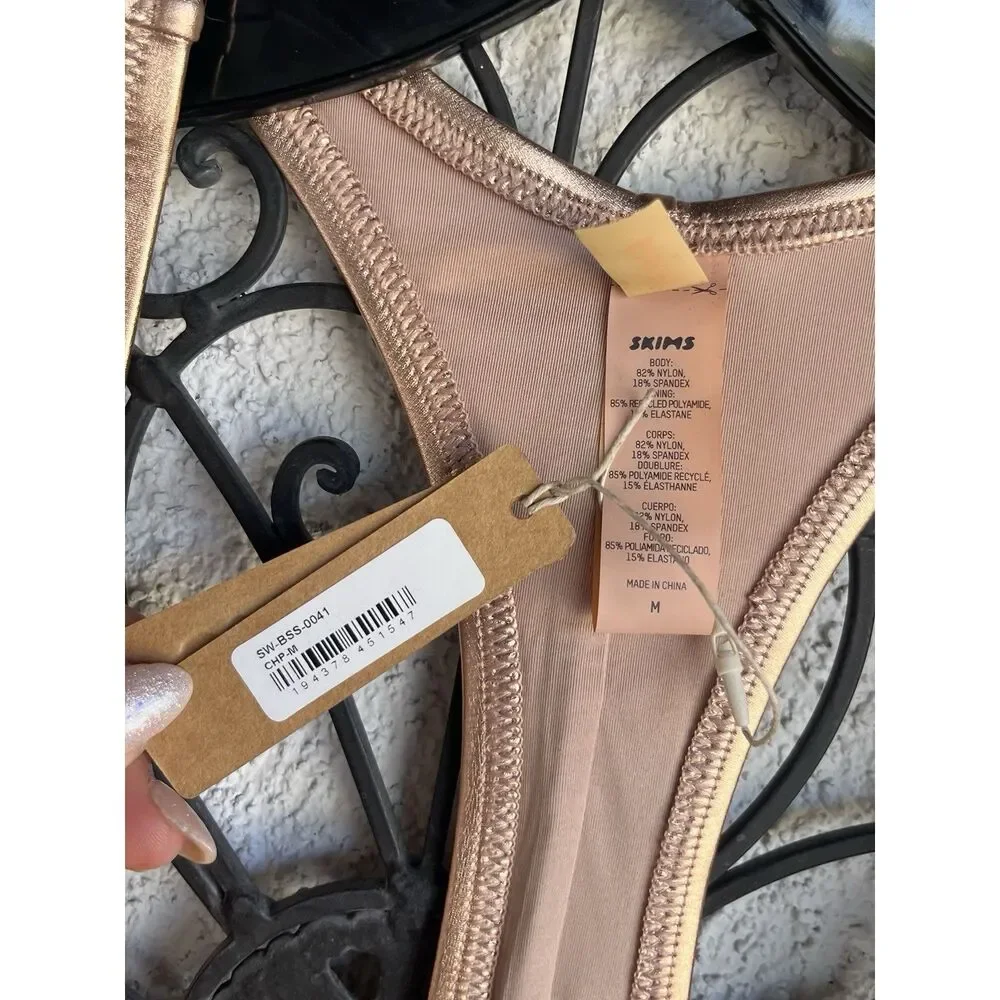 Skims Metallic Swim Cycle Suit - S/M - Champagne